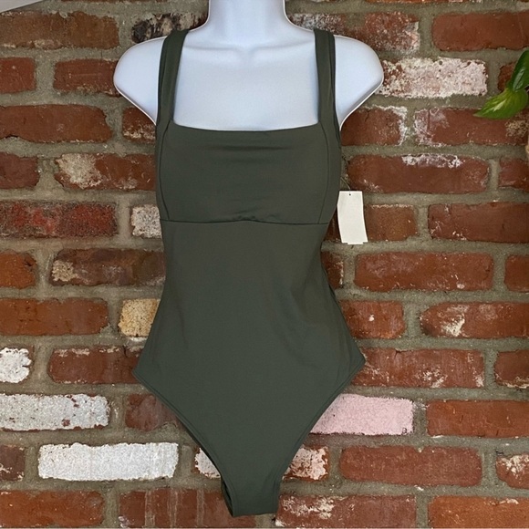 Square Neck One-Piece Swimsuit by SEA LEVEL Size 10 US Olive Green NWT - Picture 2 of 8